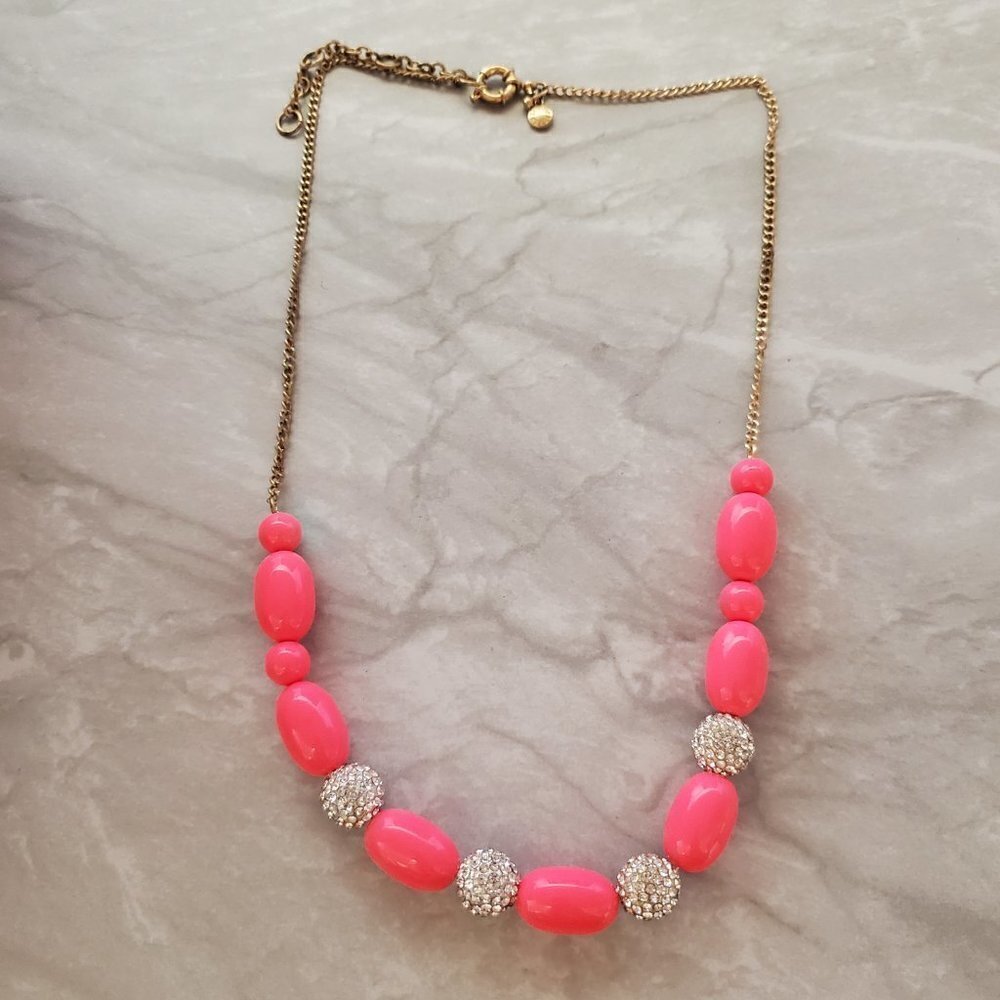 💕 J.Crew Hot Pink Rhinestone Crystal Pave Fire Ball BeadedNecklace 💕 - Picture 11 of 16